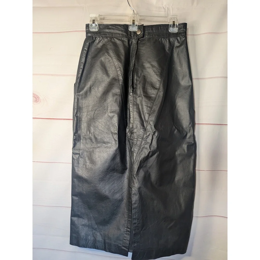 Winlit Vintage Ginuwine Leather pencil skirt 9/10 Black V front Rare 90's - Picture 2 of 10